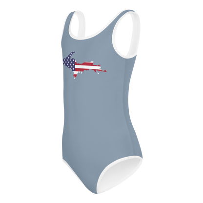 Michigan Upper Peninsula Toddler Swimsuit (w/ UP USA Flag) | B-24 Grey