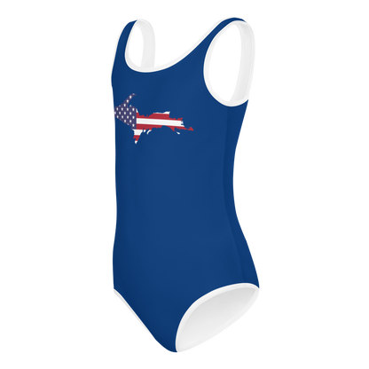 Michigan Upper Peninsula Toddler Swimsuit (w/ UP USA Flag) | Dearborn Blue