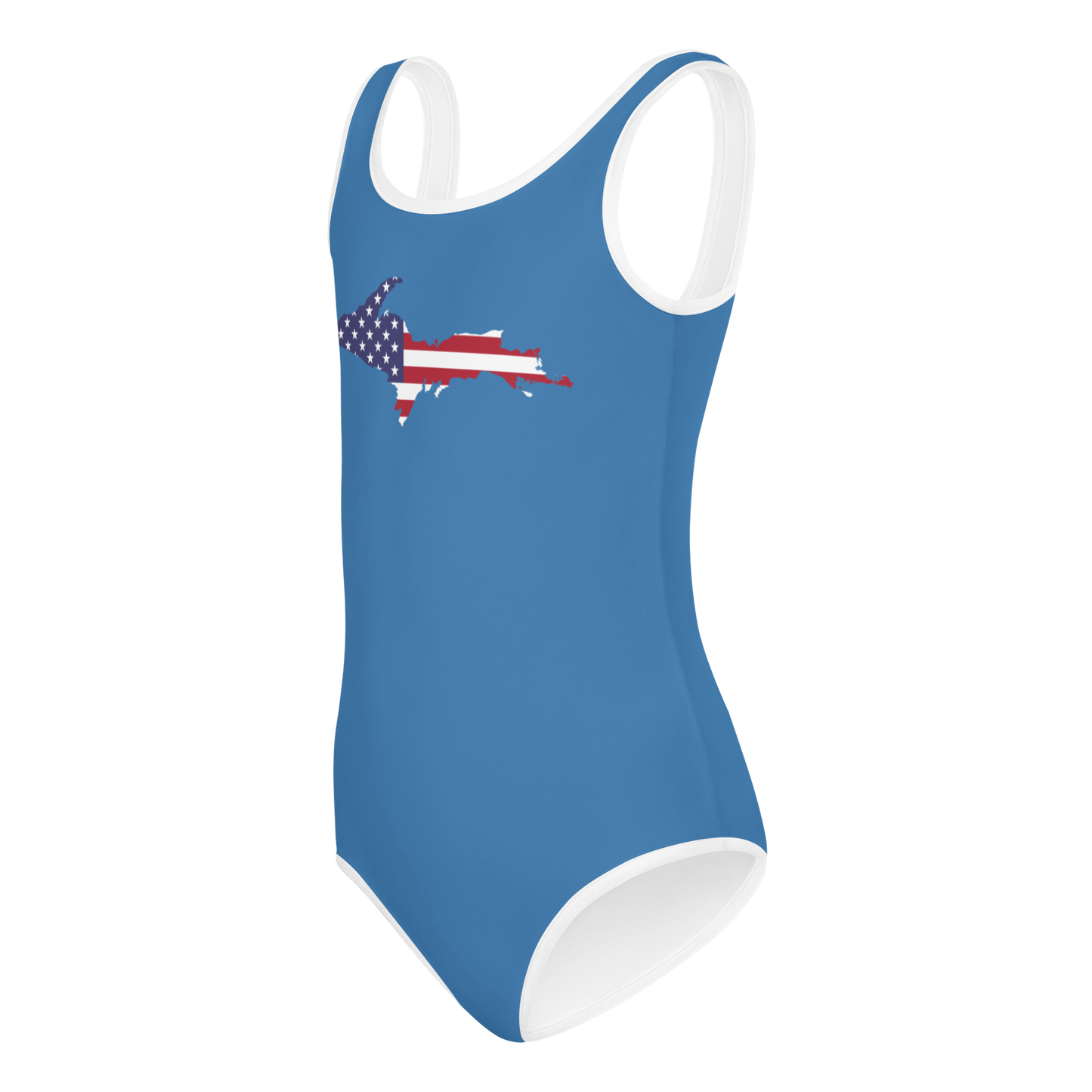 Michigan Upper Peninsula Toddler Swimsuit (w/ UP USA Flag) | Lake Superior Blue