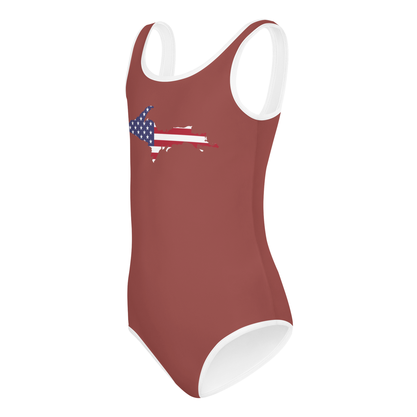 Michigan Upper Peninsula Toddler Swimsuit (w/ UP USA Flag) | Ore Dock Red