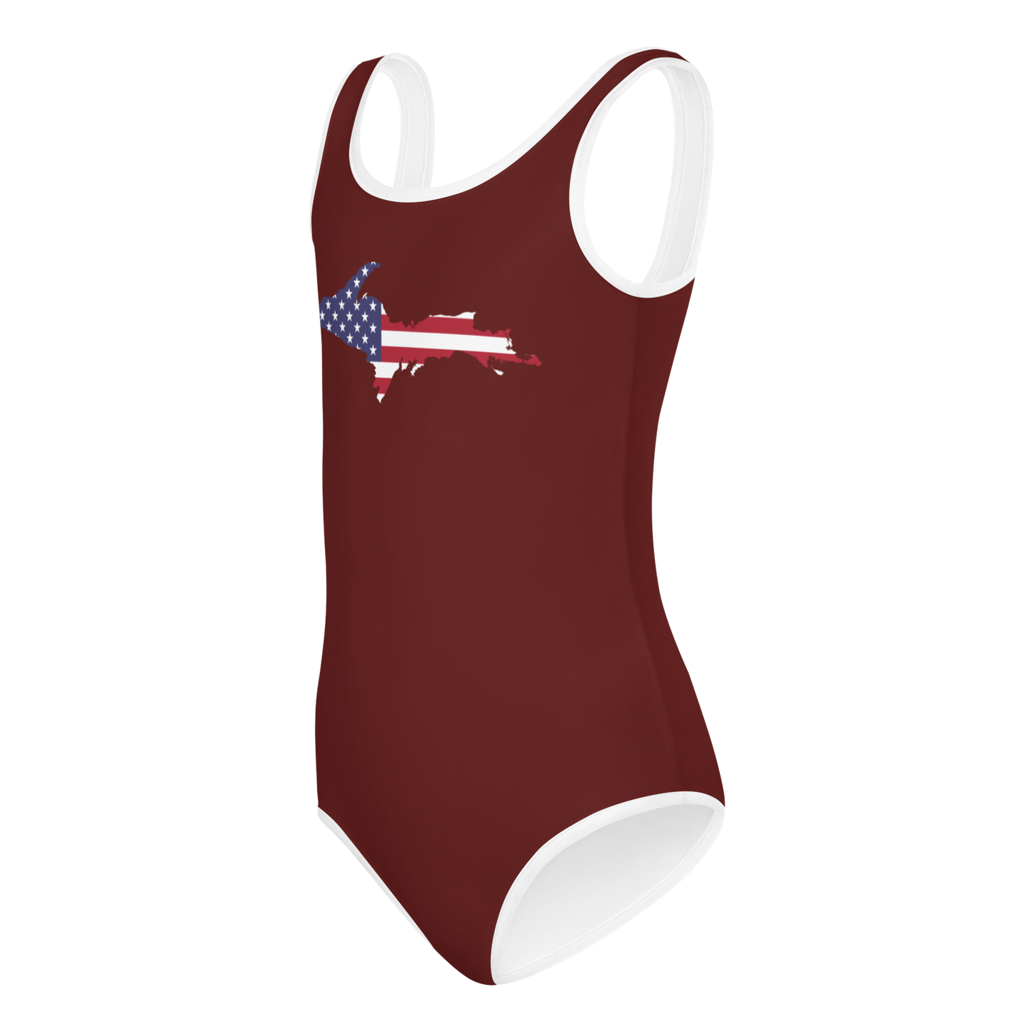 Michigan Upper Peninsula Toddler Swimsuit (w/ UP USA Flag) | Cherrywood Color