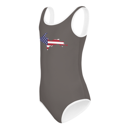 Michigan Upper Peninsula Toddler Swimsuit (w/ UP USA Flag) | Warren Tank Grey