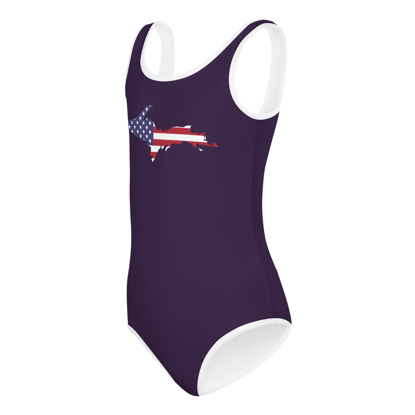 Michigan Upper Peninsula Toddler Swimsuit (w/ UP USA Flag) | Blackcurrant