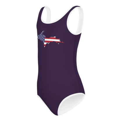 Michigan Upper Peninsula Toddler Swimsuit (w/ UP USA Flag) | Blackcurrant