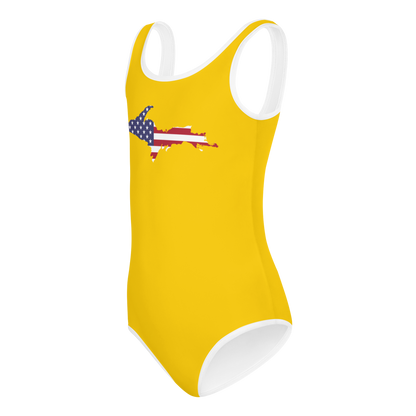 Michigan Upper Peninsula Toddler Swimsuit (w/ UP USA Flag) | Gold