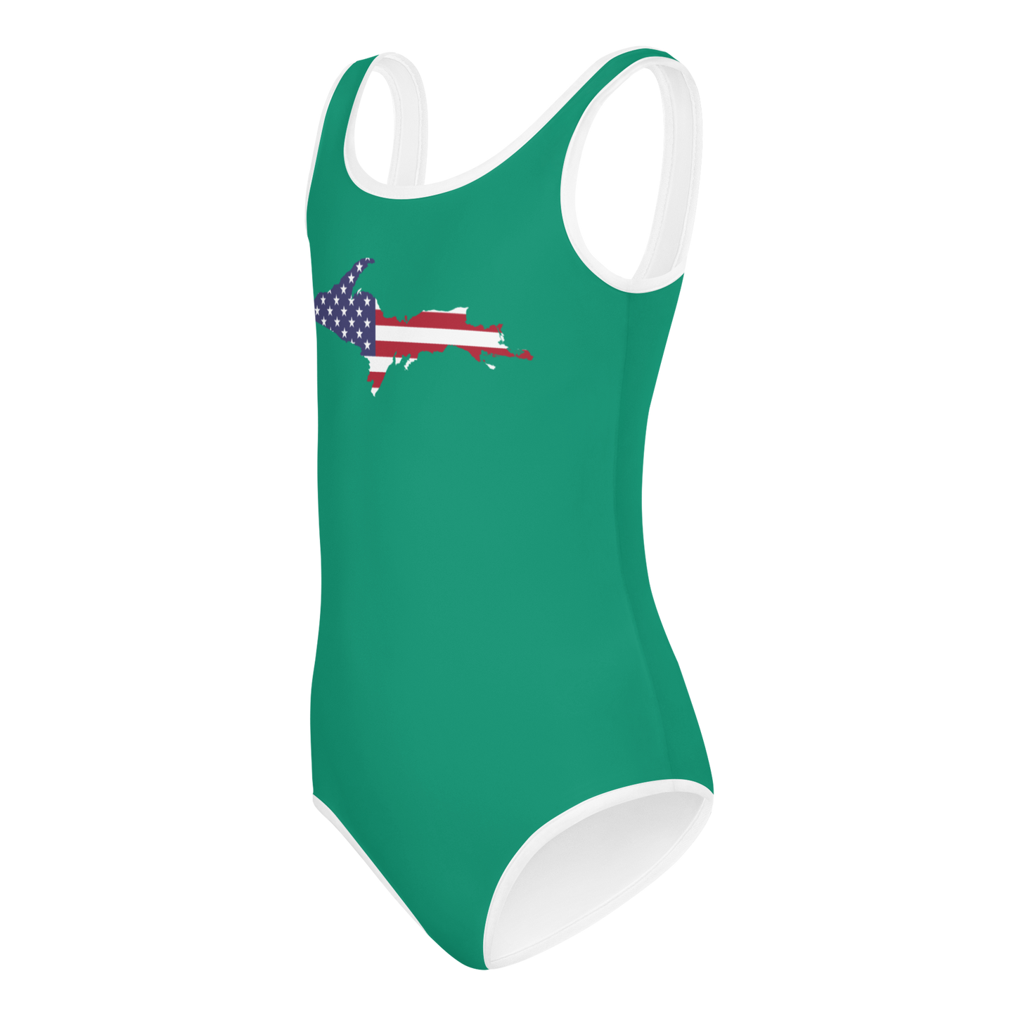 Michigan Upper Peninsula Toddler Swimsuit (w/ UP USA Flag) | Emerald Green