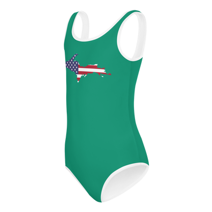 Michigan Upper Peninsula Toddler Swimsuit (w/ UP USA Flag) | Emerald Green