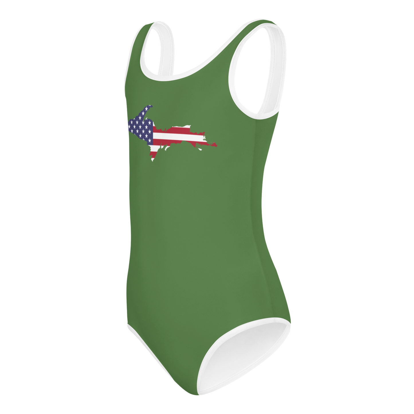 Michigan Upper Peninsula Toddler Swimsuit (w/ UP USA Flag) | Pine Green