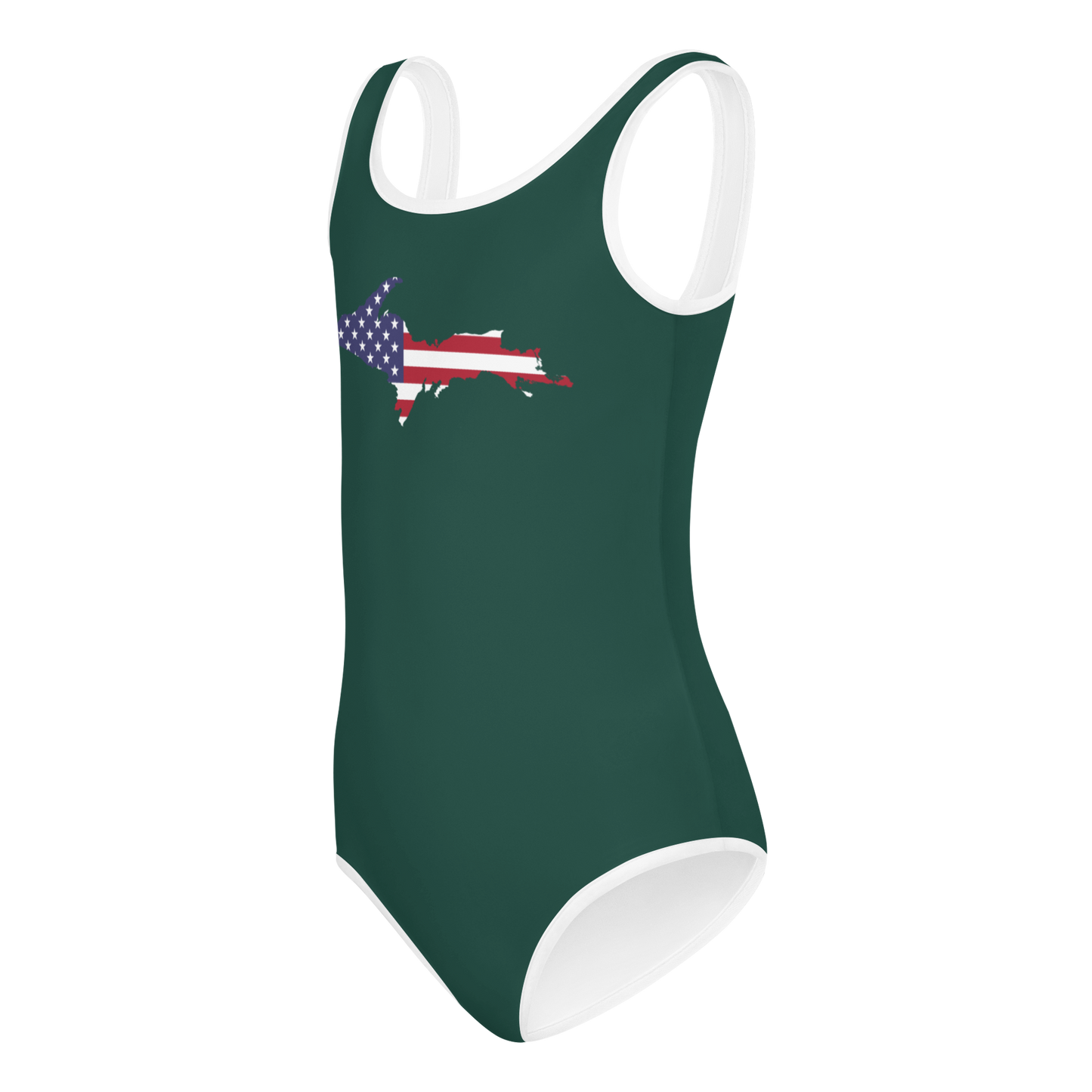 Michigan Upper Peninsula Toddler Swimsuit (w/ UP USA Flag) | Laconic Green