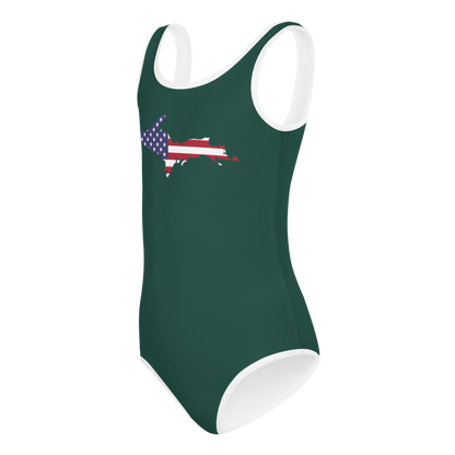 Michigan Upper Peninsula Toddler Swimsuit (w/ UP USA Flag) | Laconic Green