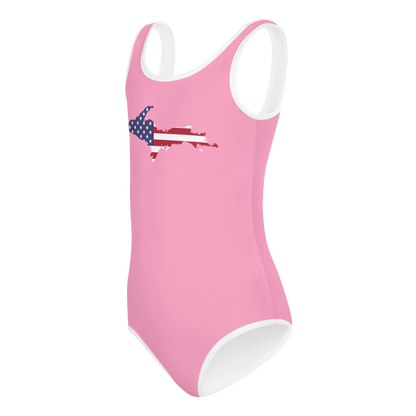 Michigan Upper Peninsula Toddler Swimsuit (w/ UP USA Flag) | '67 Caddie Pink