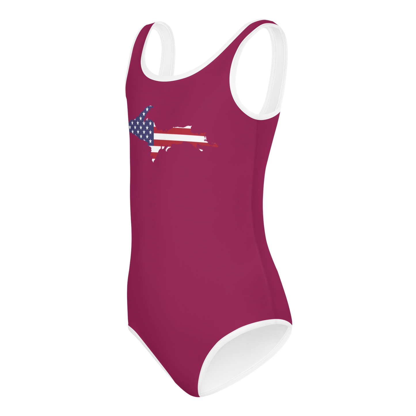 Michigan Upper Peninsula Toddler Swimsuit (w/ UP USA Flag) | Ruby Red