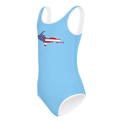 Michigan Upper Peninsula Toddler Swimsuit (w/ UP USA Flag) | DTW Blue