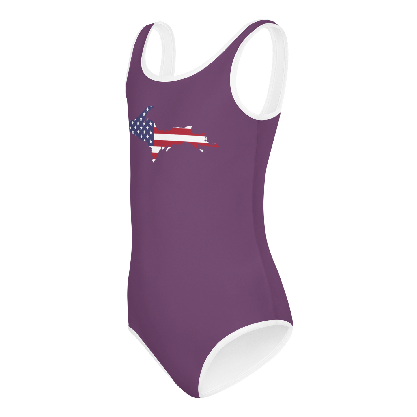 Michigan Upper Peninsula Toddler Swimsuit (w/ UP USA Flag) | Plum