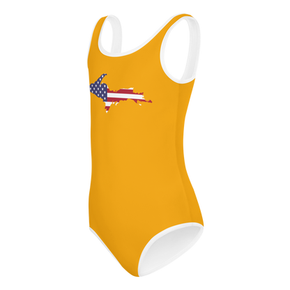 Michigan Upper Peninsula Toddler Swimsuit (w/ UP USA Flag) | Birch Leaf Orange