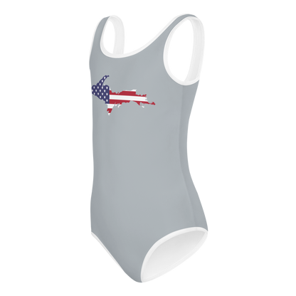 Michigan Upper Peninsula Toddler Swimsuit (w/ UP USA Flag) | Silver