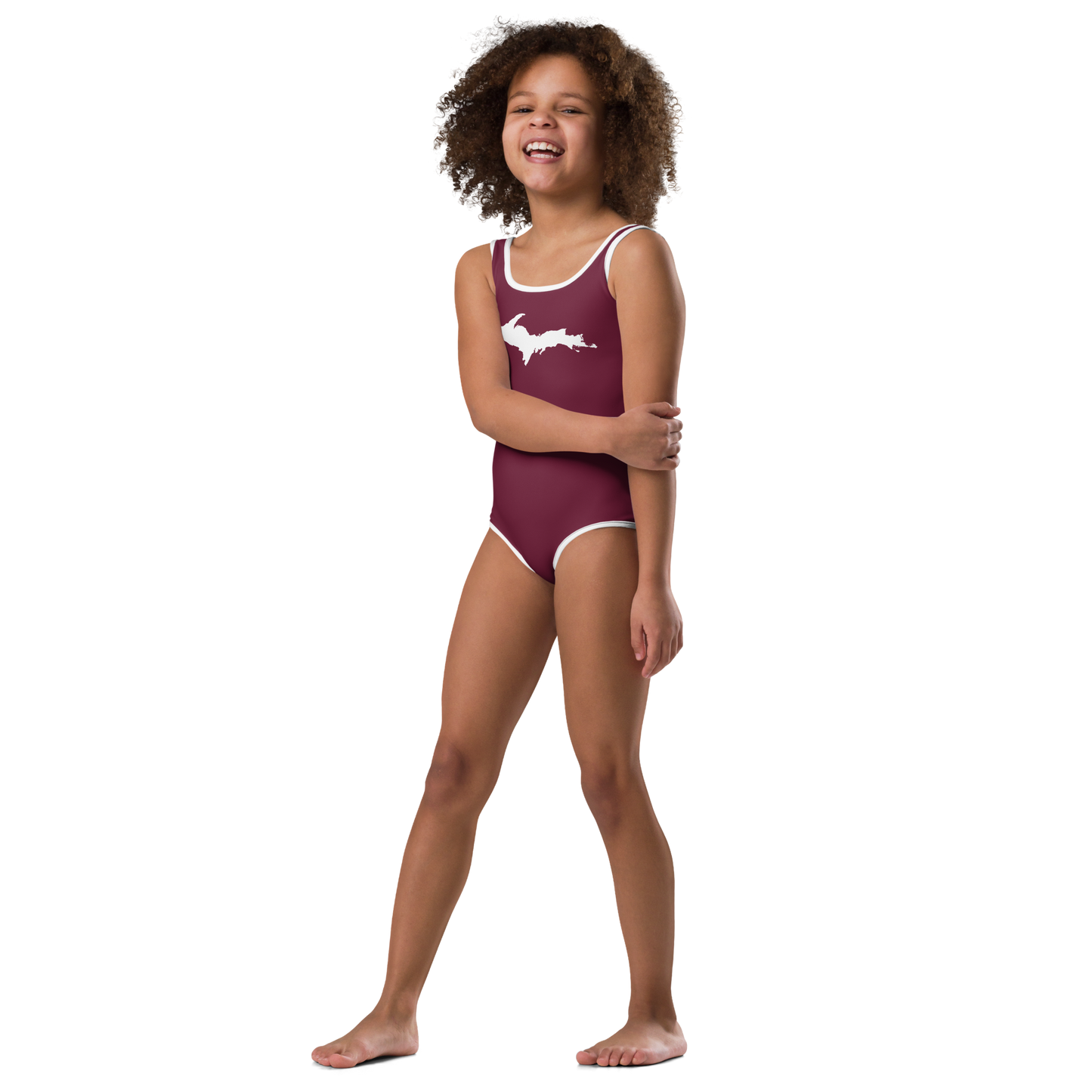 Michigan Upper Peninsula Toddler Swimsuit (w/ UP Outline) | Old Mission Burgundy