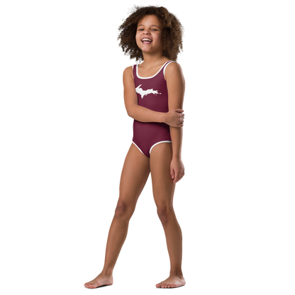 Michigan Upper Peninsula Toddler Swimsuit (w/ UP Outline) | Old Mission Burgundy