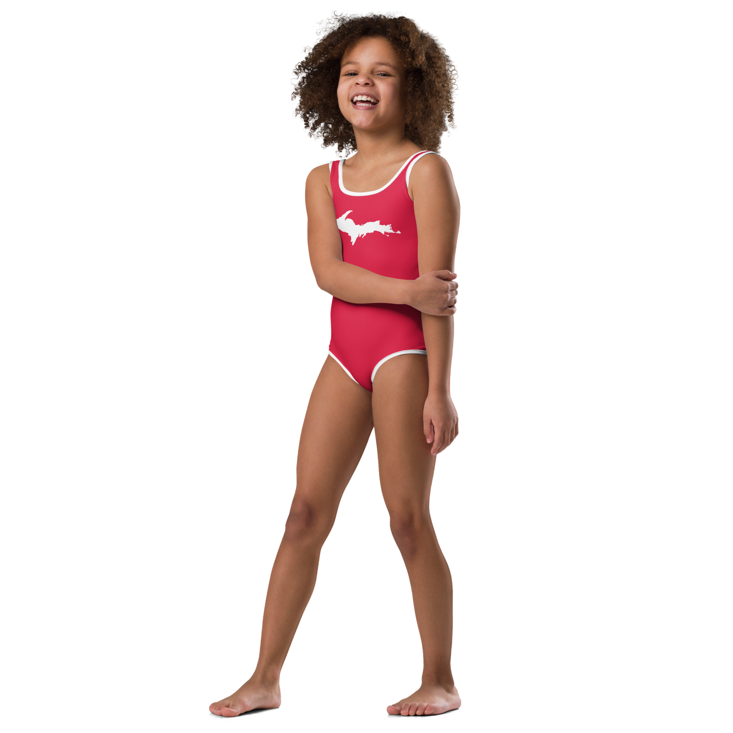 Michigan Upper Peninsula Toddler Swimsuit (w/ UP Outline) | Lighthouse Red