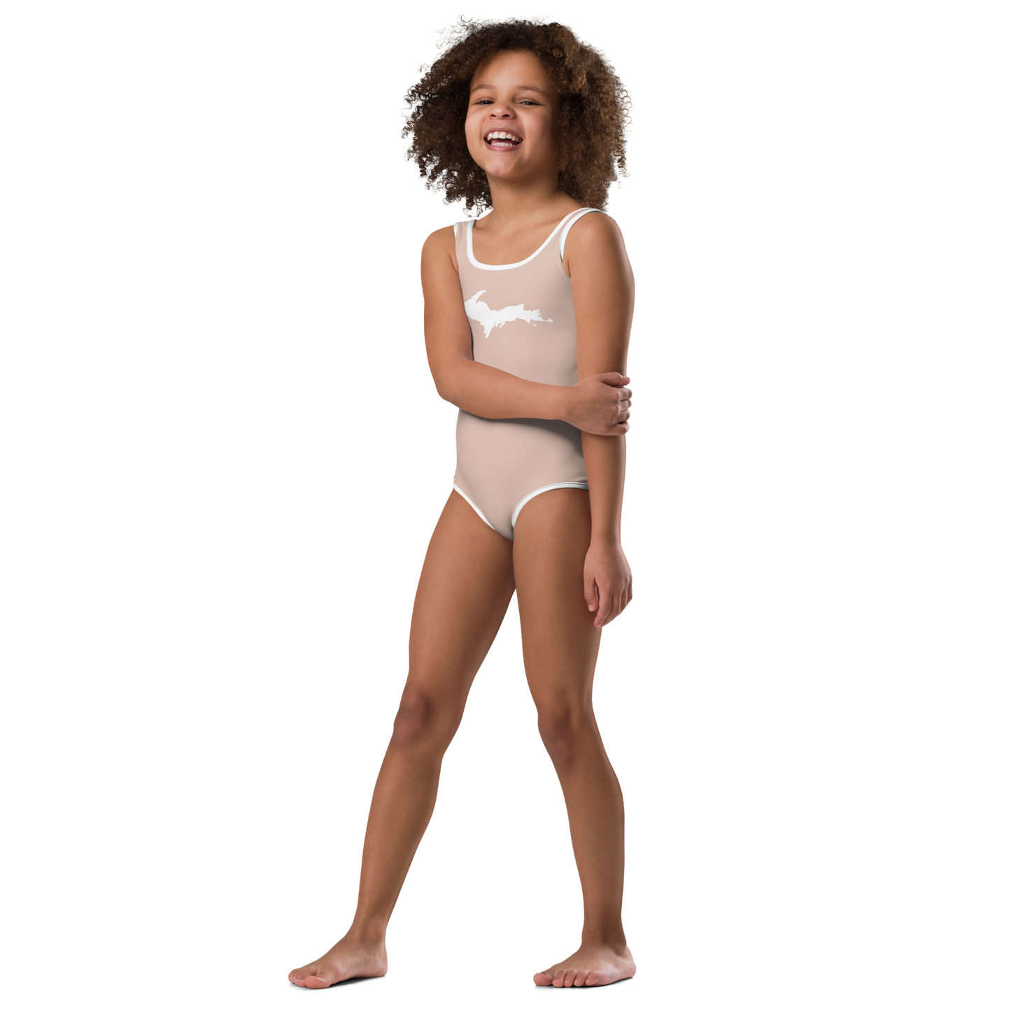 Michigan Upper Peninsula Toddler Swimsuit (w/ UP Outline) | Rose Gold