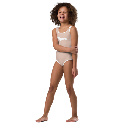 Michigan Upper Peninsula Toddler Swimsuit (w/ UP Outline) | Rose Gold