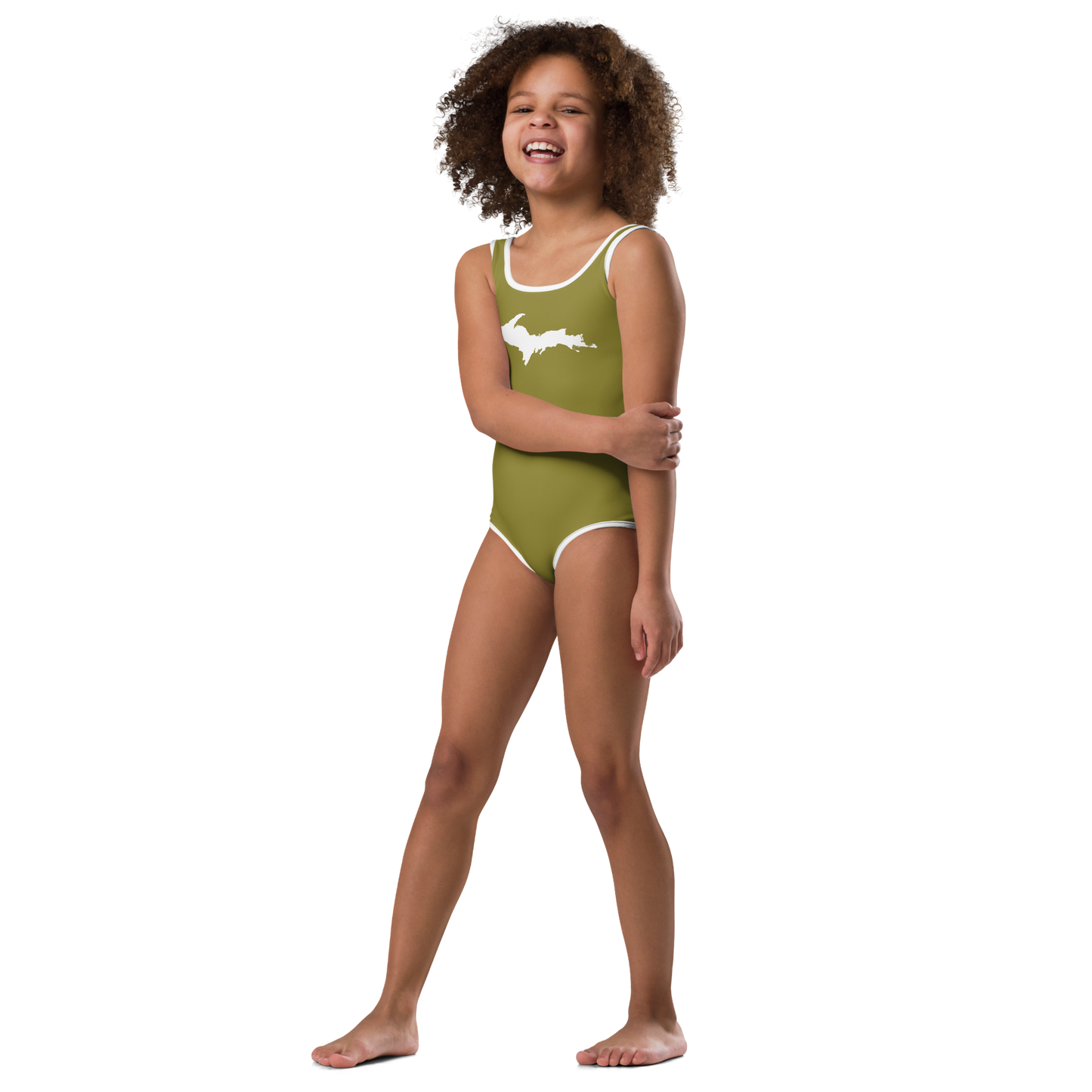 Michigan Upper Peninsula Toddler Swimsuit (w/ UP Outline) | Scrub Gold