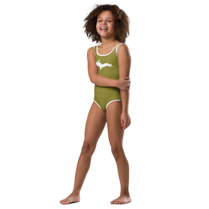 Michigan Upper Peninsula Toddler Swimsuit (w/ UP Outline) | Scrub Gold