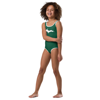 Michigan Upper Peninsula Toddler Swimsuit (w/ UP Outline) | Superior Green