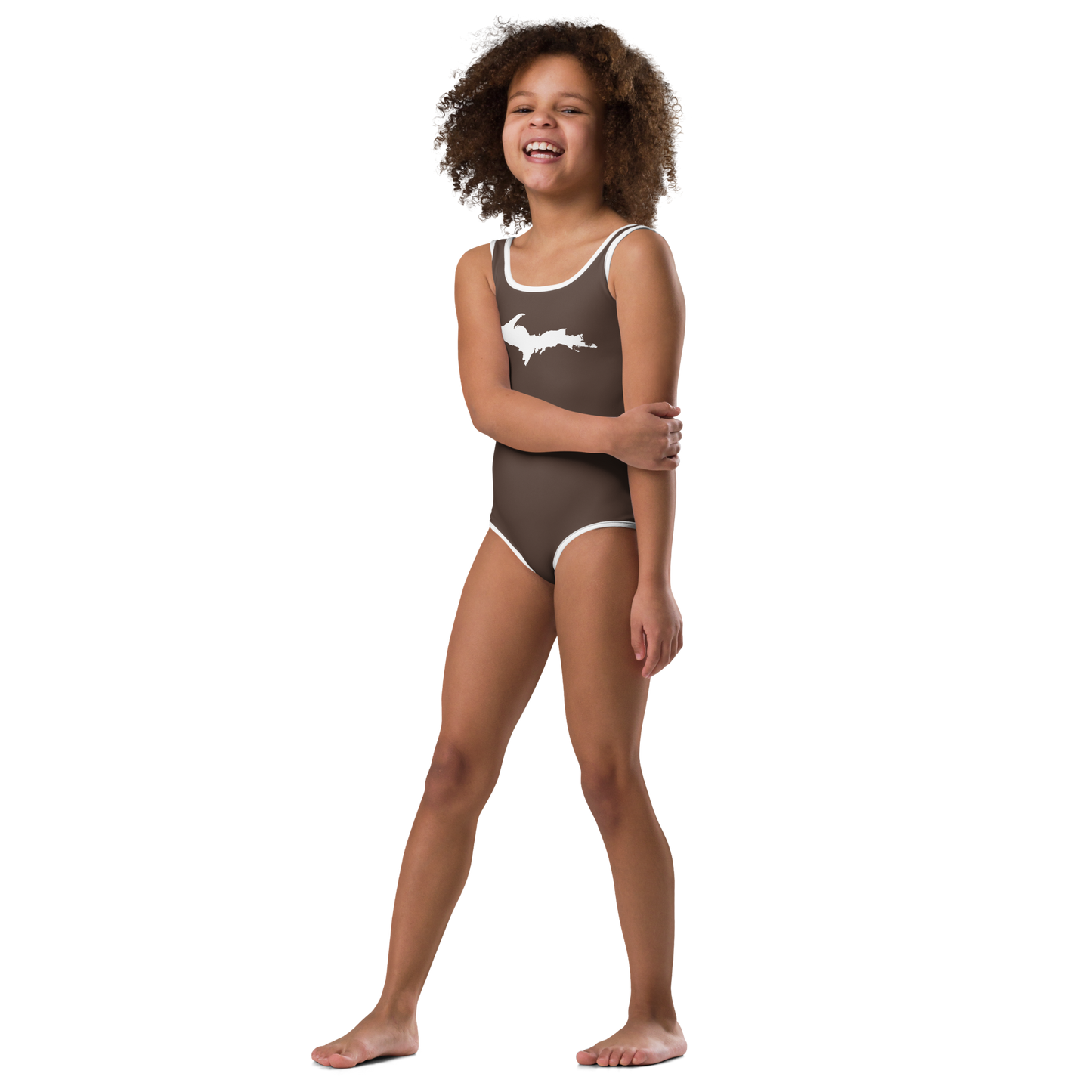 Michigan Upper Peninsula Toddler Swimsuit (w/ UP Outline) | Hickory Color