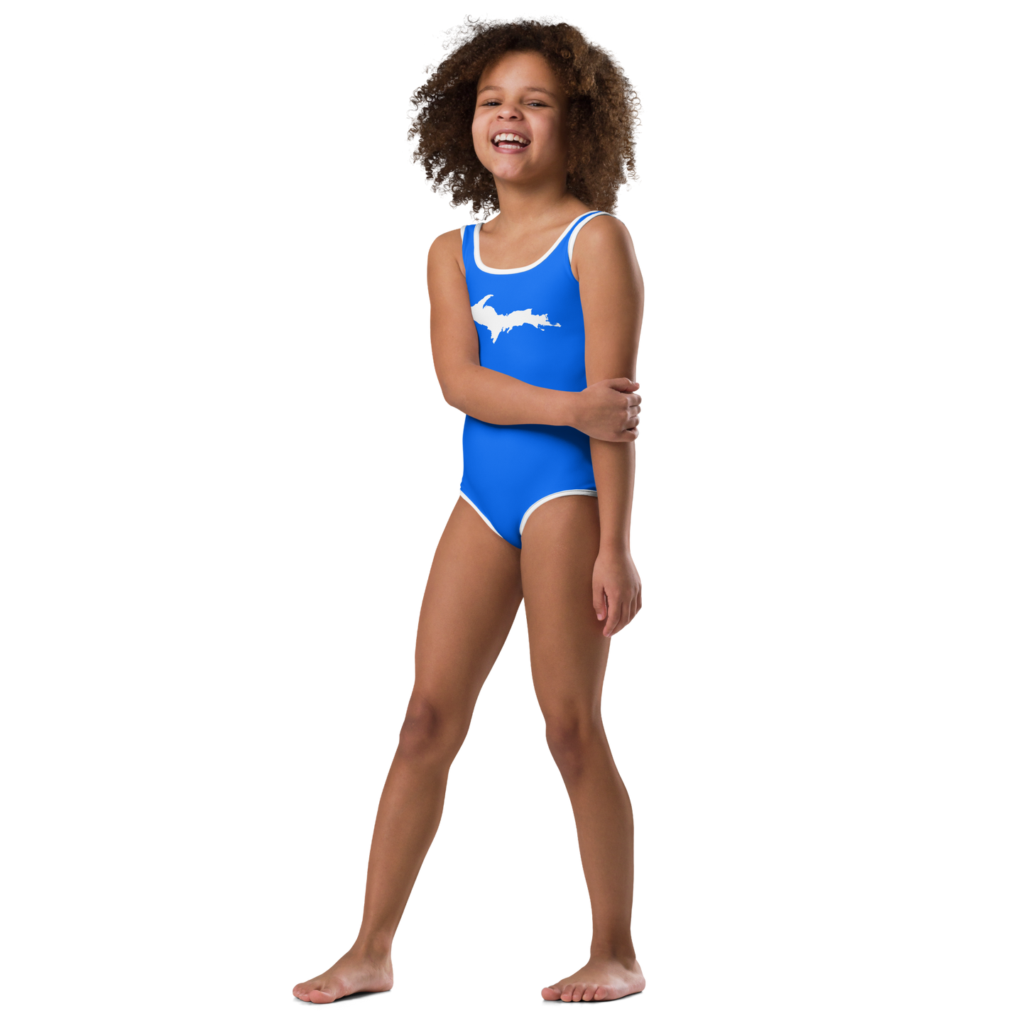 Michigan Upper Peninsula Toddler Swimsuit (w/ UP Outline) | Motor Town Blue