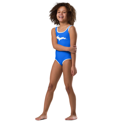 Michigan Upper Peninsula Toddler Swimsuit (w/ UP Outline) | Motor Town Blue