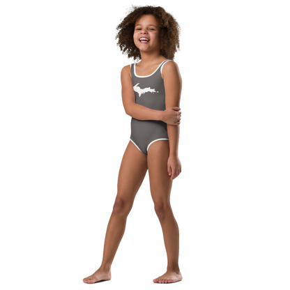 Michigan Upper Peninsula Toddler Swimsuit (w/ UP Outline) | Warren Tank Grey