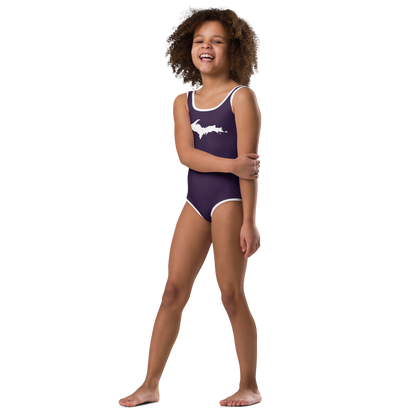 Michigan Upper Peninsula Toddler Swimsuit (w/ UP Outline) | Blackcurrant