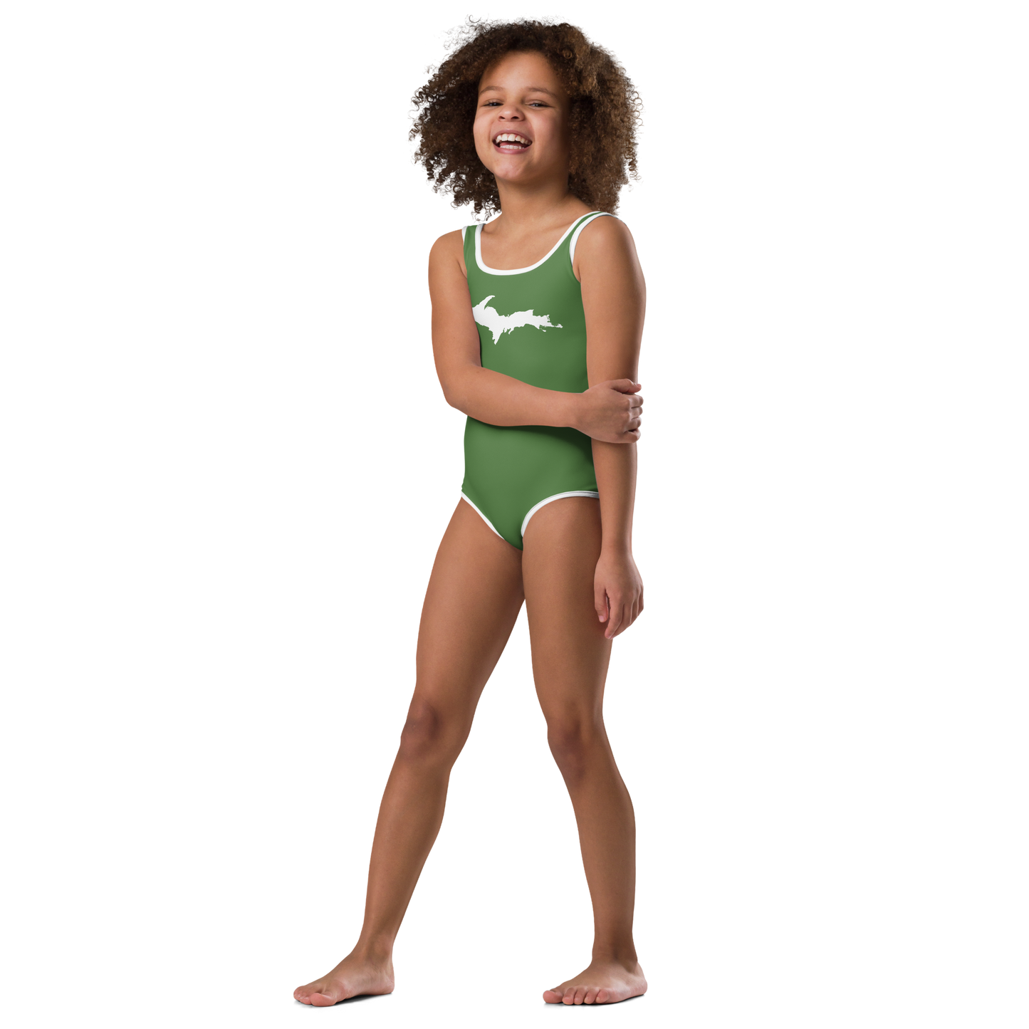 Michigan Upper Peninsula Toddler Swimsuit (w/ UP Outline) | Pine Green