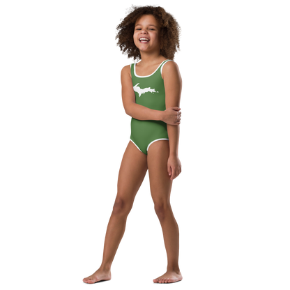 Michigan Upper Peninsula Toddler Swimsuit (w/ UP Outline) | Pine Green