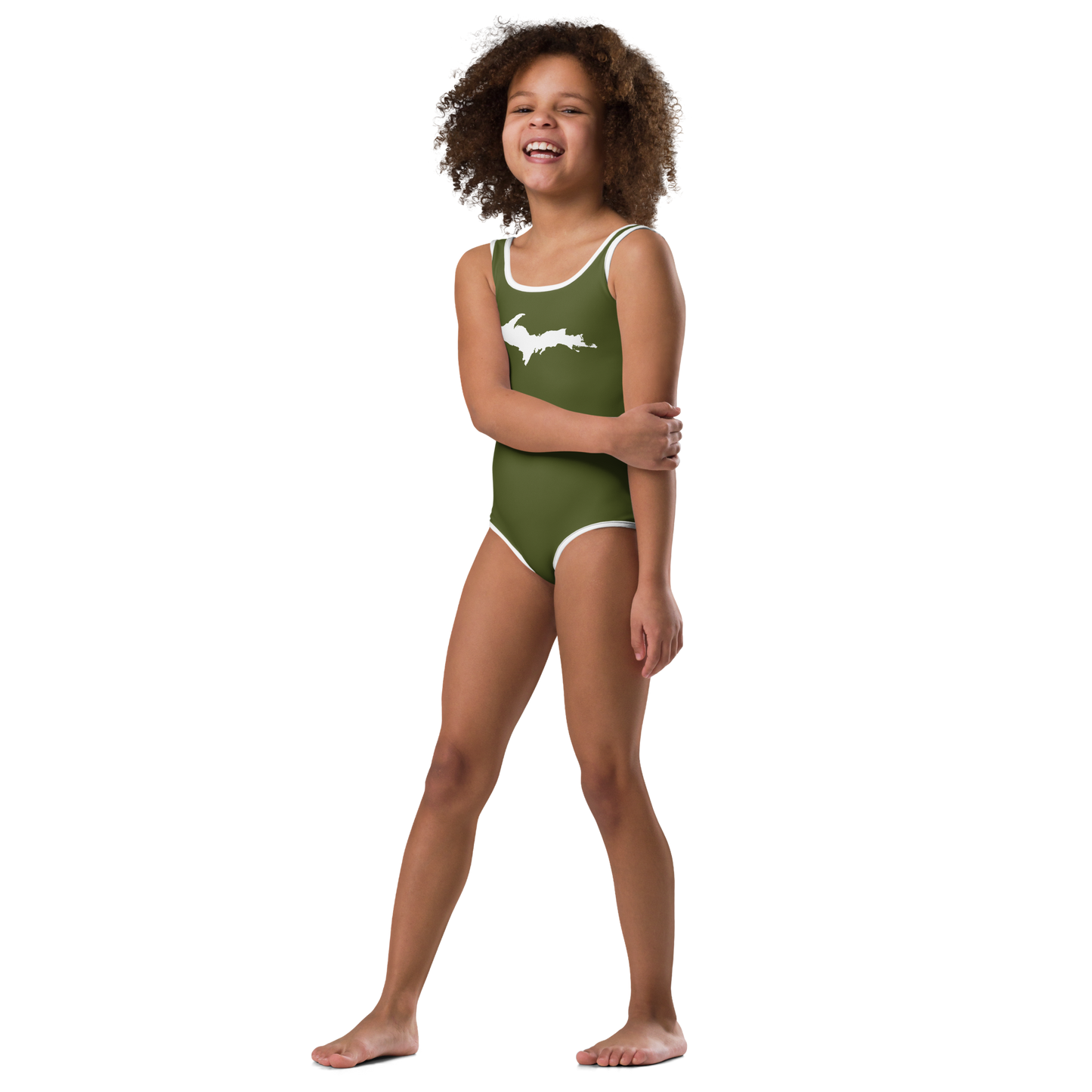 Michigan Upper Peninsula Toddler Swimsuit (w/ UP Outline) | Army Green