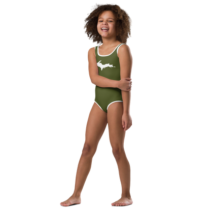 Michigan Upper Peninsula Toddler Swimsuit (w/ UP Outline) | Army Green