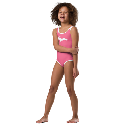 Michigan Upper Peninsula Toddler Swimsuit (w/ UP Outline) | Rhodochrosite Pink