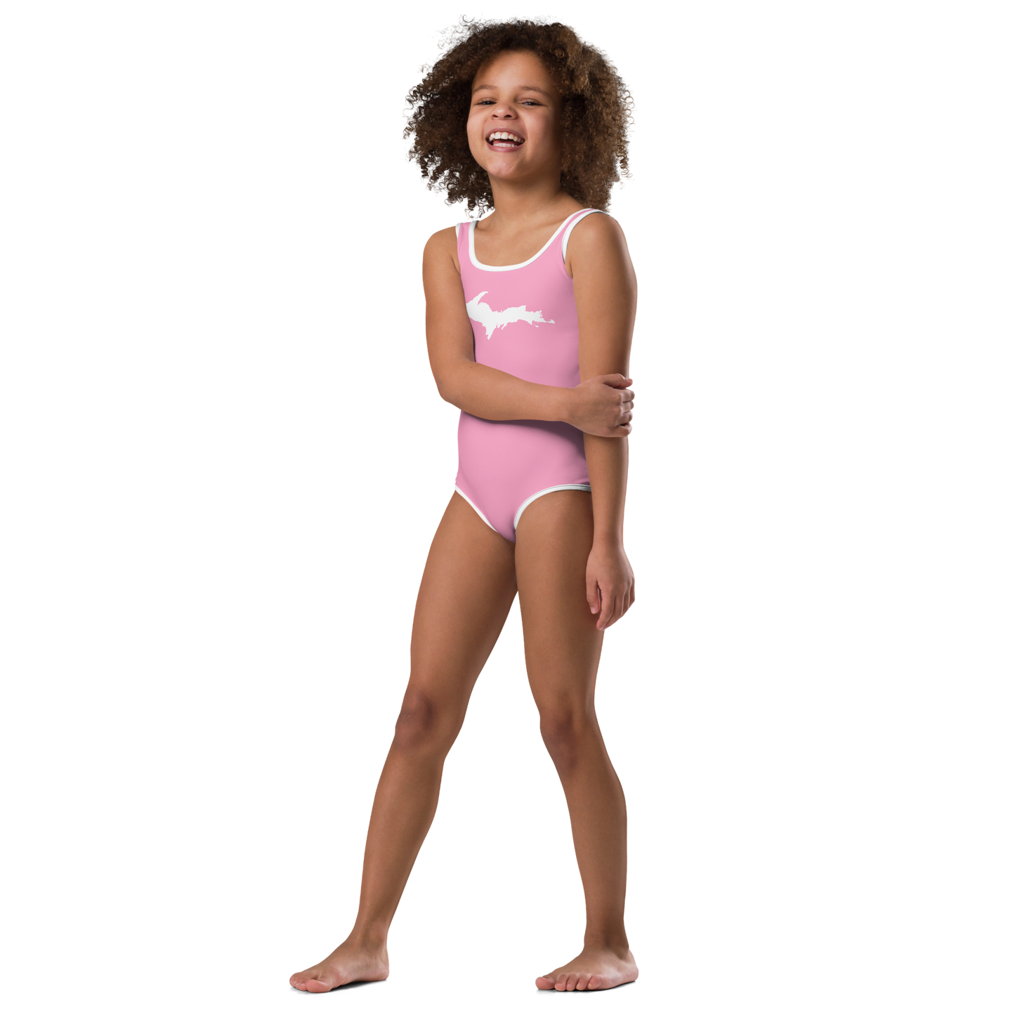 Michigan Upper Peninsula Toddler Swimsuit (w/ UP Outline) | '67 Caddie Pink