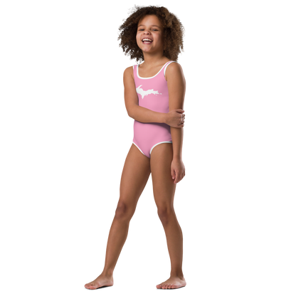 Michigan Upper Peninsula Toddler Swimsuit (w/ UP Outline) | '67 Caddie Pink