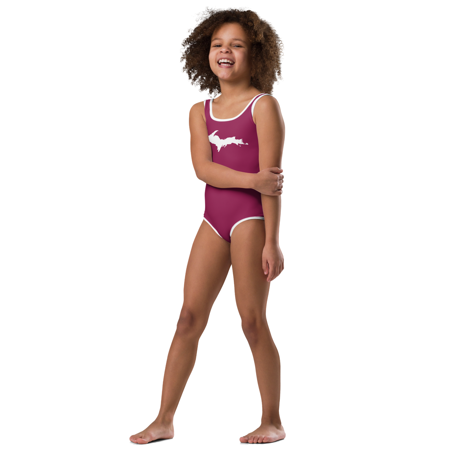 Michigan Upper Peninsula Toddler Swimsuit (w/ UP Outline) | Ruby Red