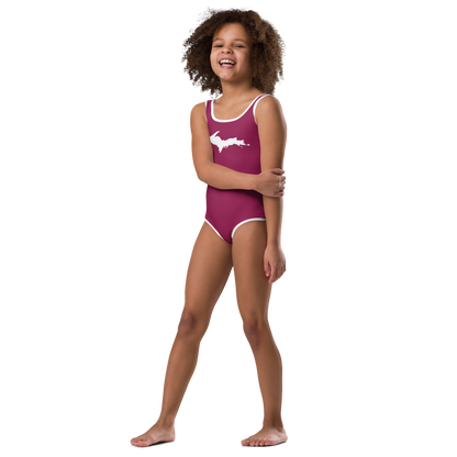 Michigan Upper Peninsula Toddler Swimsuit (w/ UP Outline) | Ruby Red