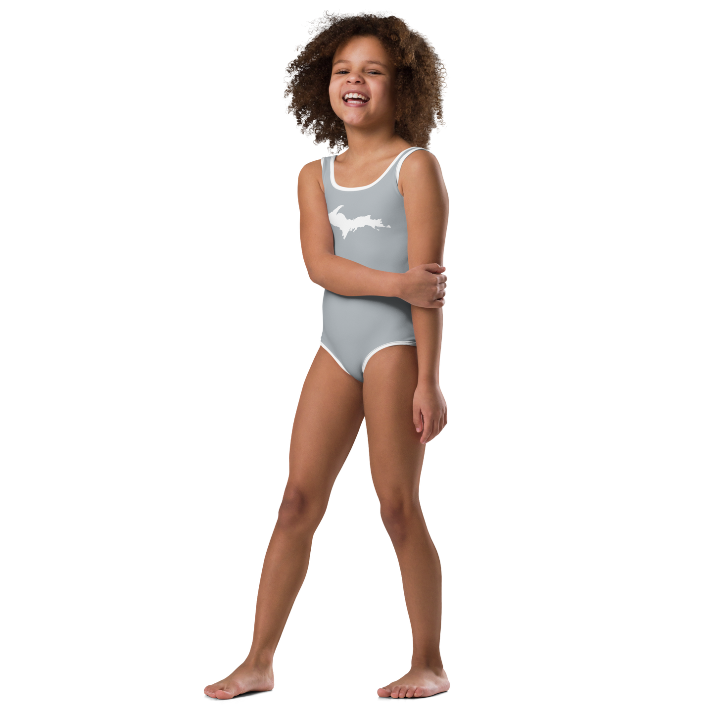 Michigan Upper Peninsula Toddler Swimsuit (w/ UP Outline) | Silver