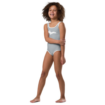 Michigan Upper Peninsula Toddler Swimsuit (w/ UP Outline) | Silver