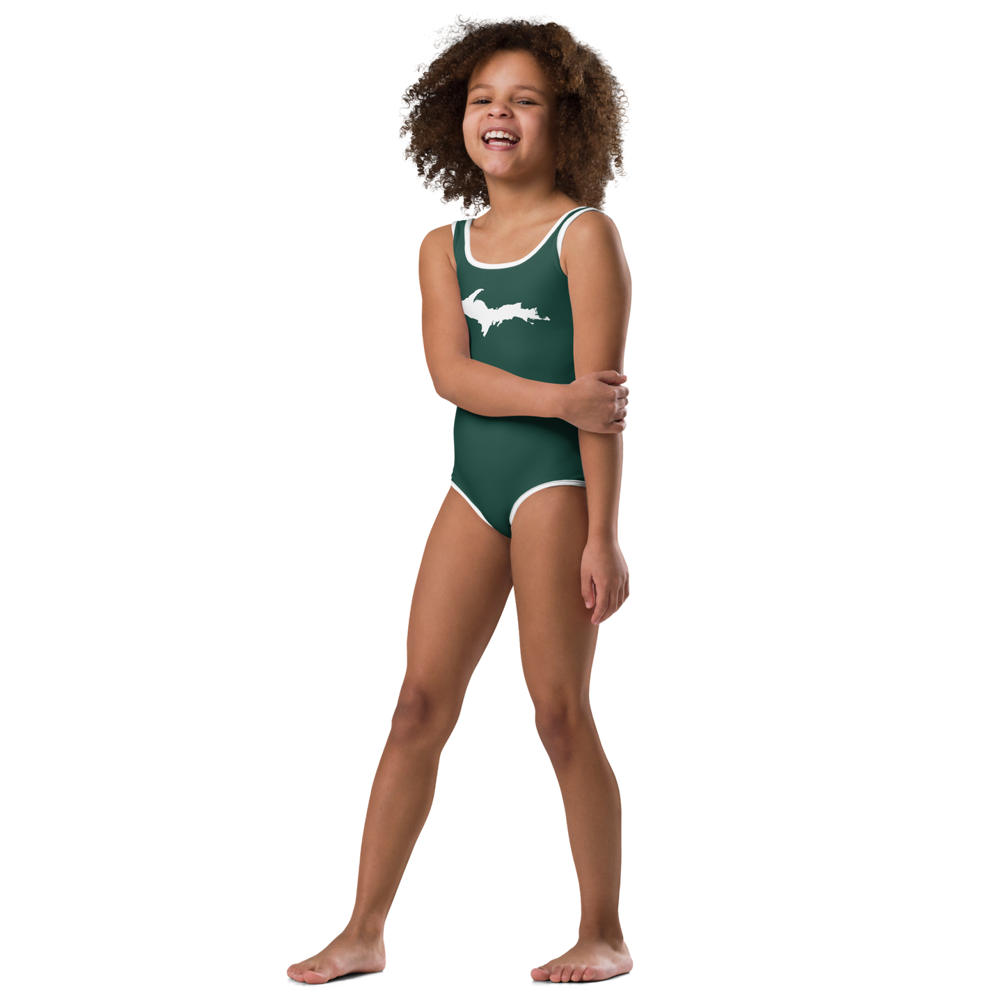 Michigan Upper Peninsula Toddler Swimsuit (w/ UP Outline) | Laconic Green