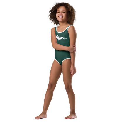 Michigan Upper Peninsula Toddler Swimsuit (w/ UP Outline) | Laconic Green