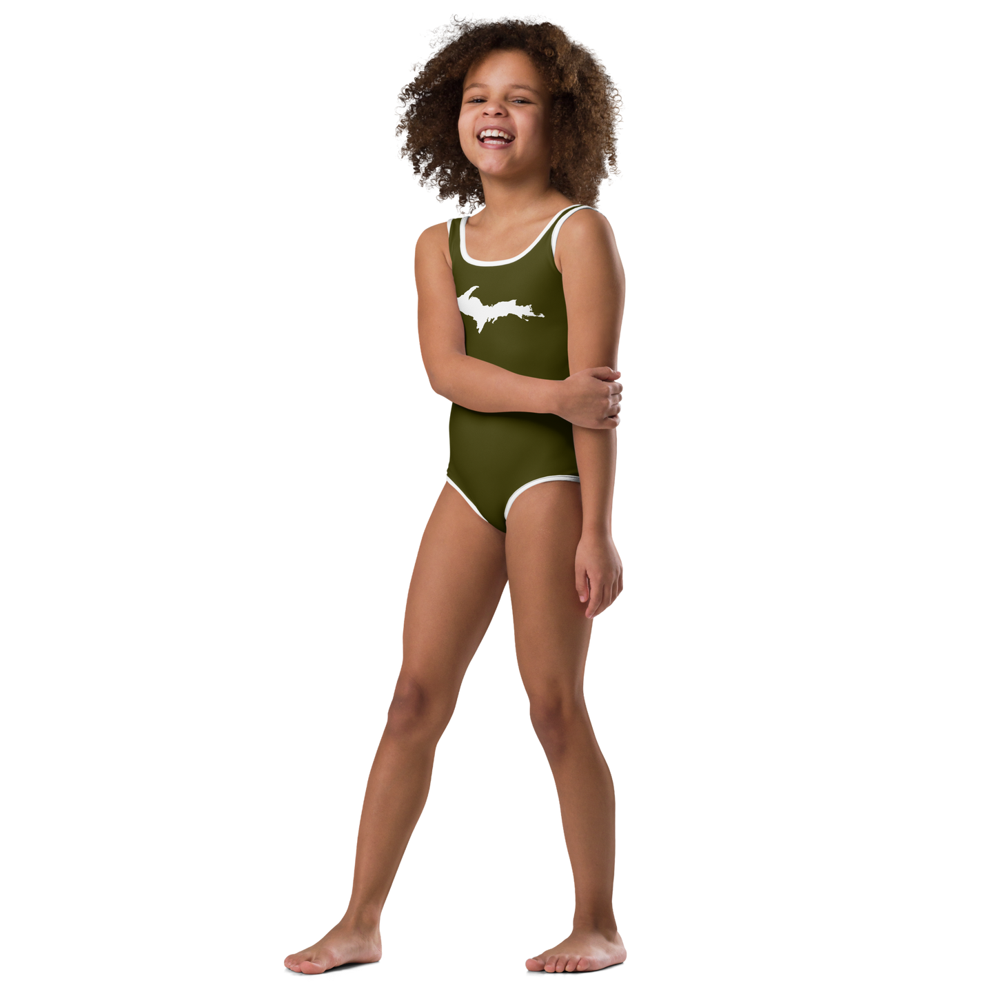 Michigan Upper Peninsula Toddler Swimsuit (w/ UP Outline) | Military Green