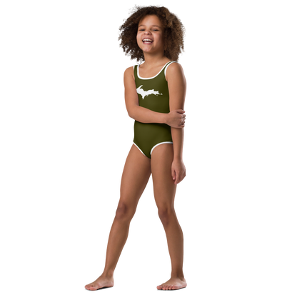 Michigan Upper Peninsula Toddler Swimsuit (w/ UP Outline) | Military Green