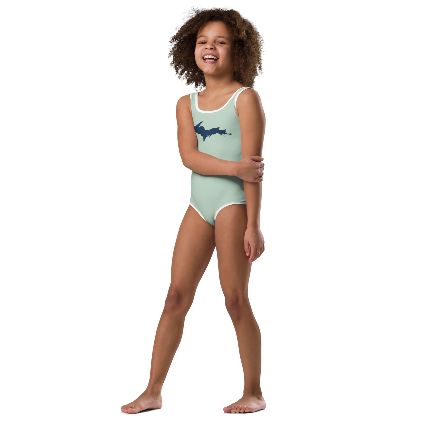 Michigan Upper Peninsula Toddler Swimsuit (w/ UP Outline) | Sea Green