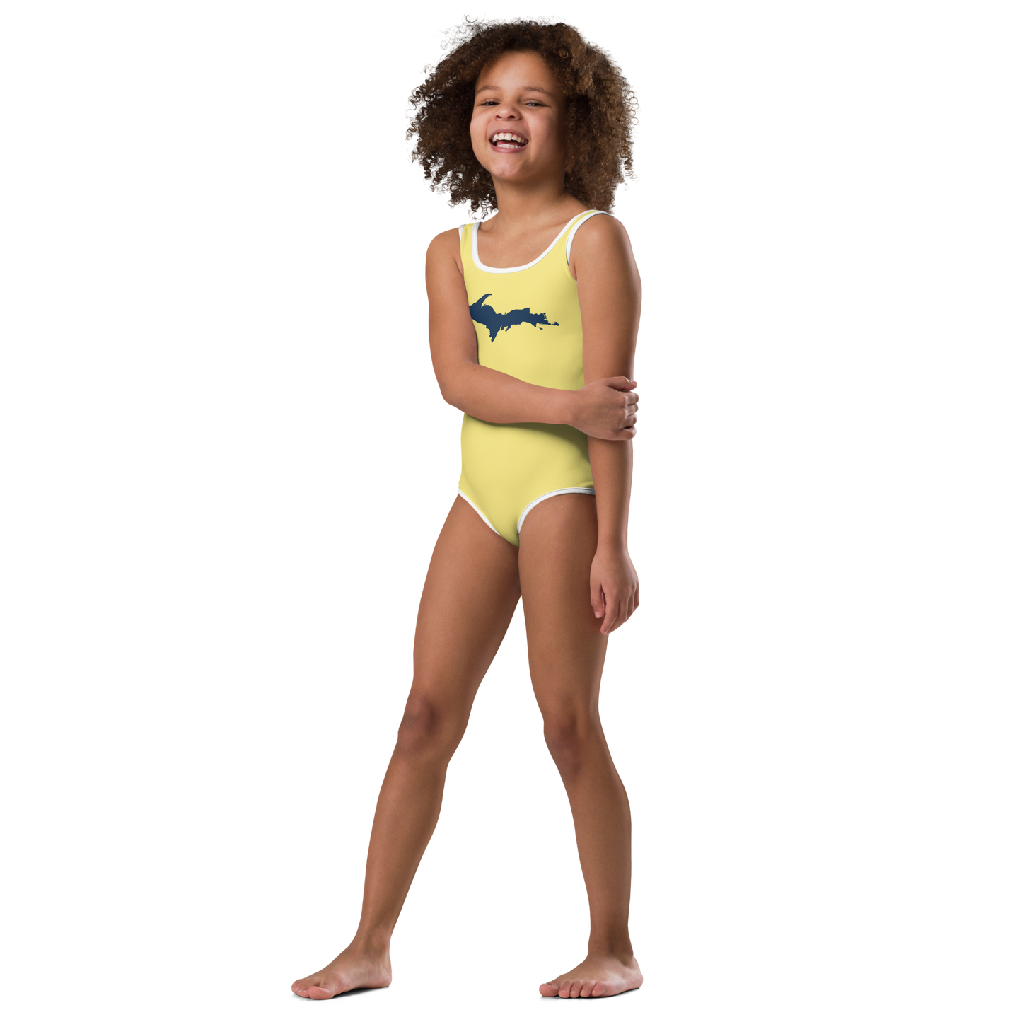 Michigan Upper Peninsula Toddler Swimsuit (w/ UP Outline) | Cherry Yellow